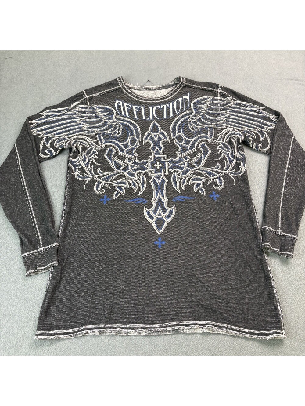Vintage Y2K Affliction Thermal Long Sleeve Shirt Size XL (?) Grunge Tribal Cross